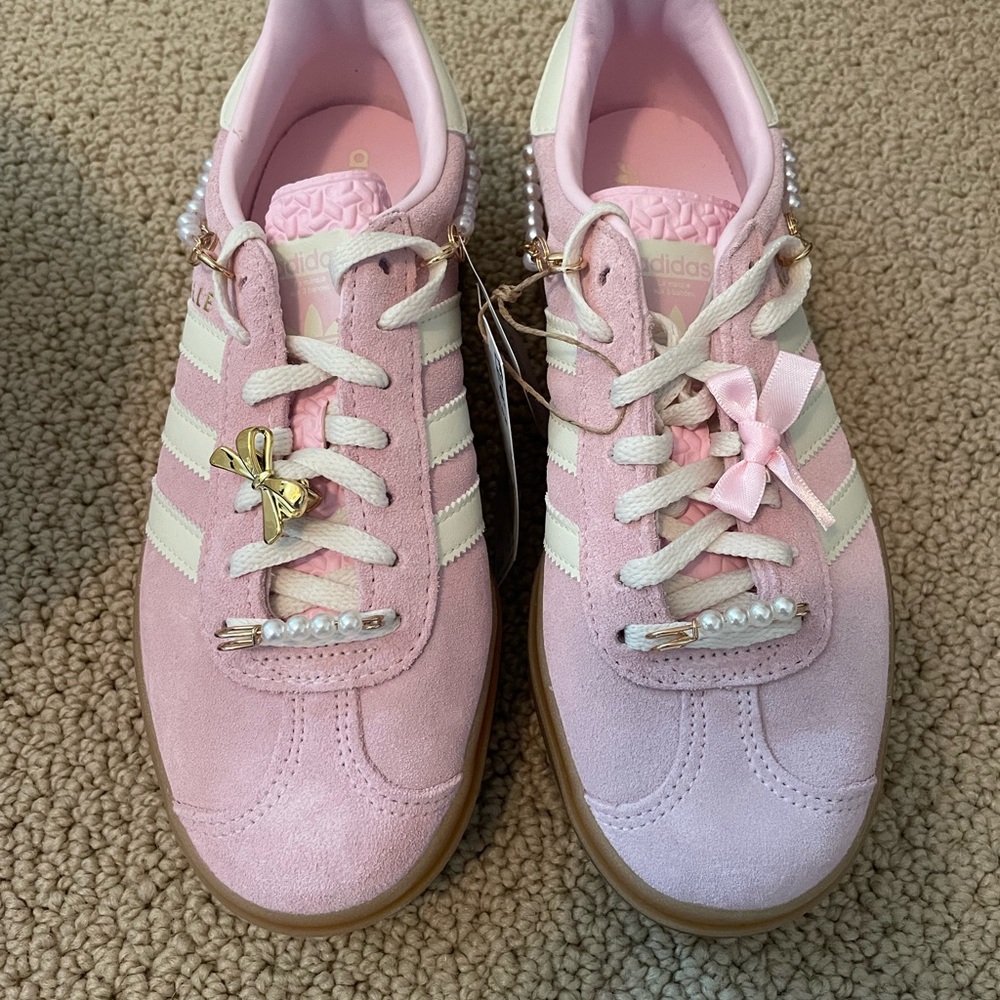 Adidas Pink and White Suede Sneakers
